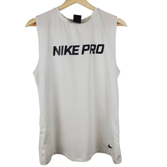 NIKE Pro‎ Intertwist Muscle Tank Top Womens Large L White Black Tulip Back Train - Picture 1 of 9